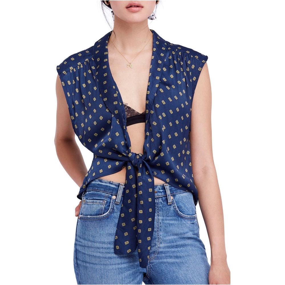 Free People Navy Tie Sleeveless Top Size M